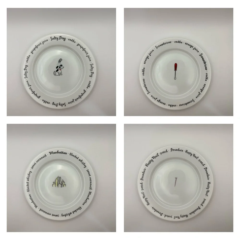 4 Pottery Barn Bar Lingo Cocktail Appetizer Plates 8